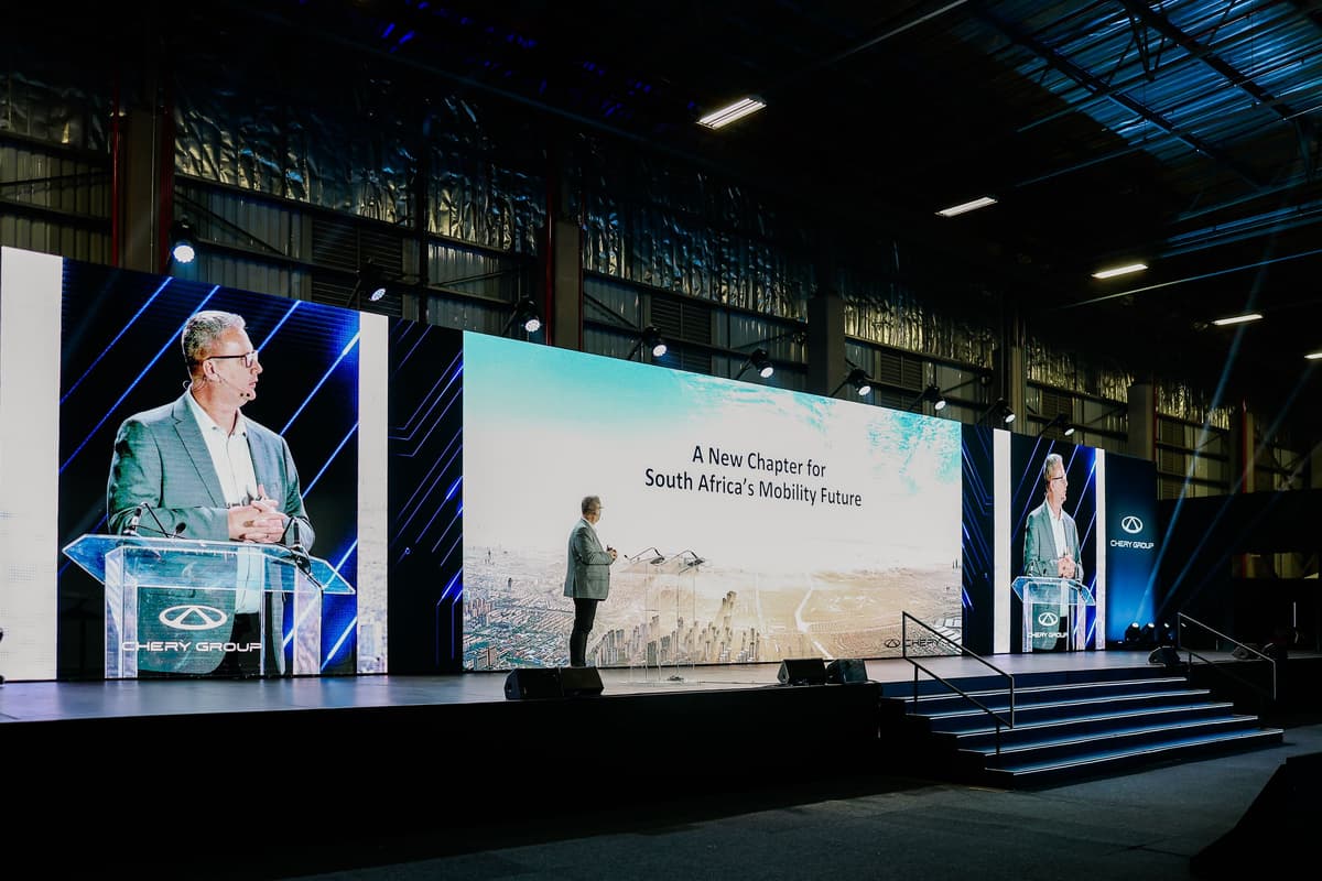 Jay Jay Botes, General Manager of Chery and Lepas South Africa, presenting during Chery South Africa’s New Energy Vehicle Night at the Rosslyn Plant in Pretoria.
