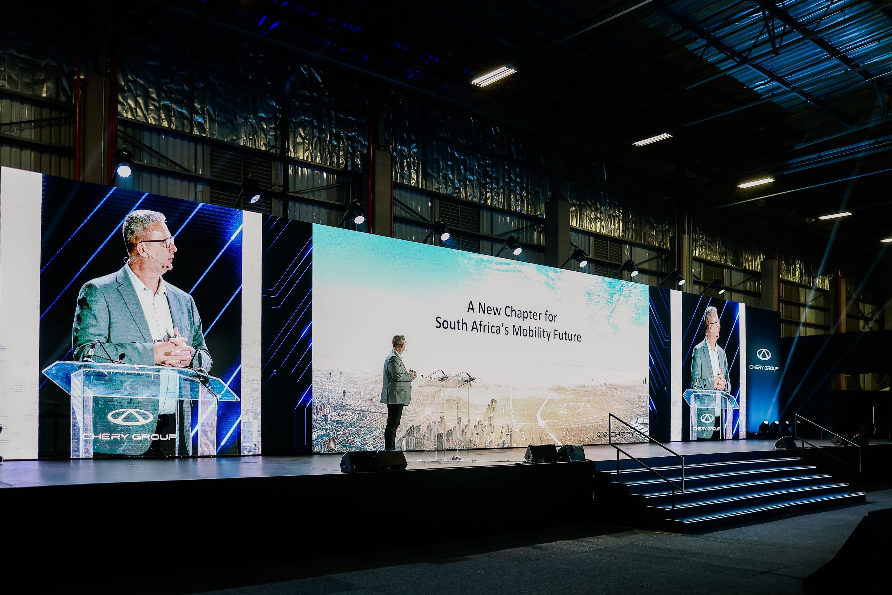 Jay Jay Botes, General Manager of Chery and Lepas South Africa, presenting during Chery South Africa’s New Energy Vehicle Night at the Rosslyn Plant in Pretoria.
